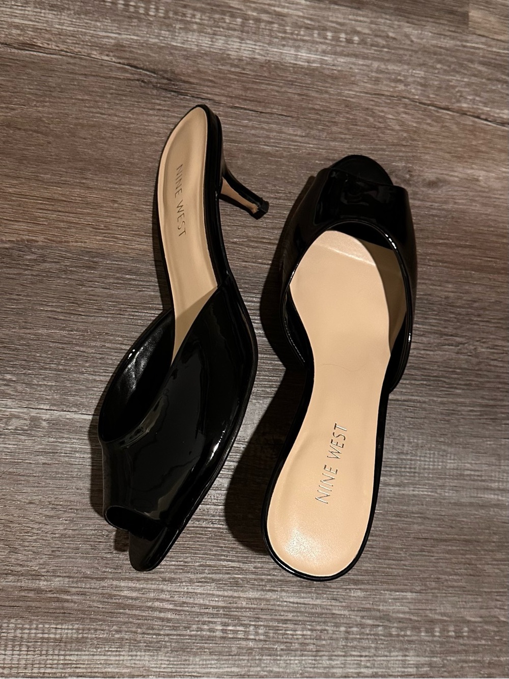Nine West Luvlie Black Slide Peep-Toe Sandal Heels size 7 M